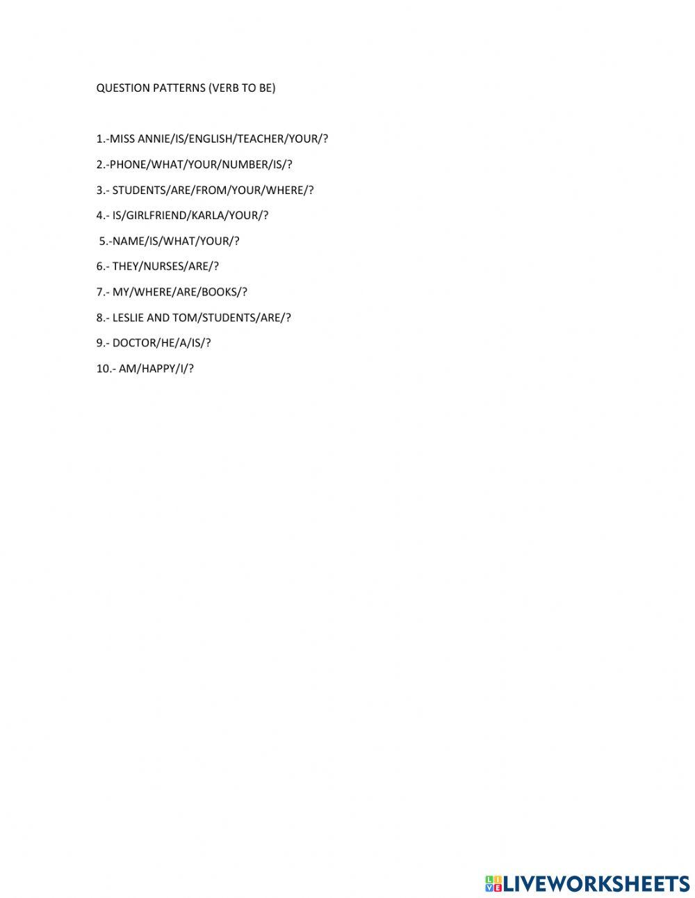 Question Patterns(Verb to be)