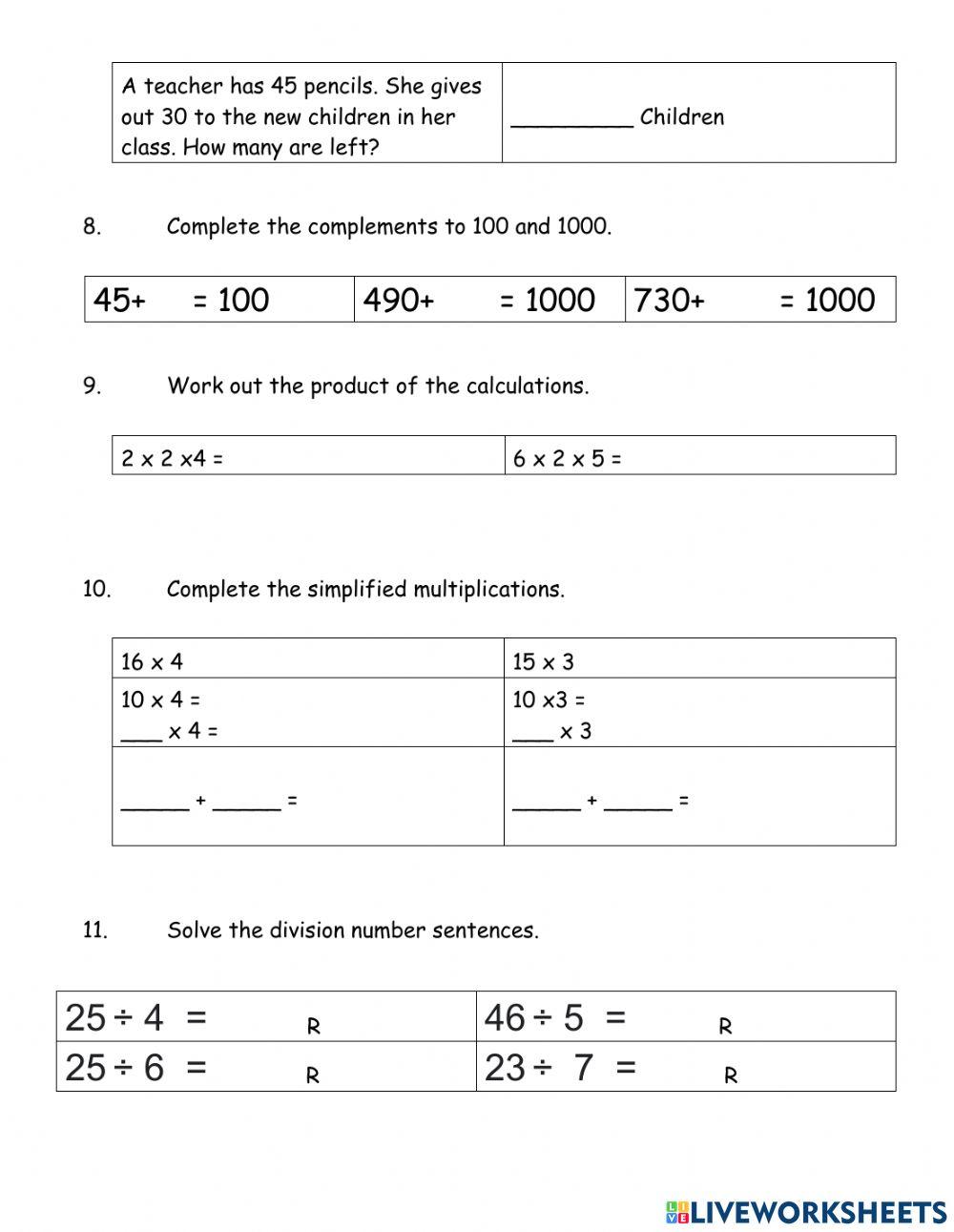 Unit test 9 & 11 Revision and liveworksheet