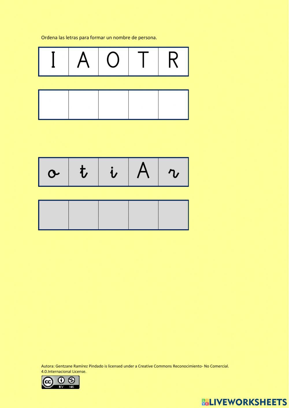 Ordenar las letras para formar un nombre de persona.