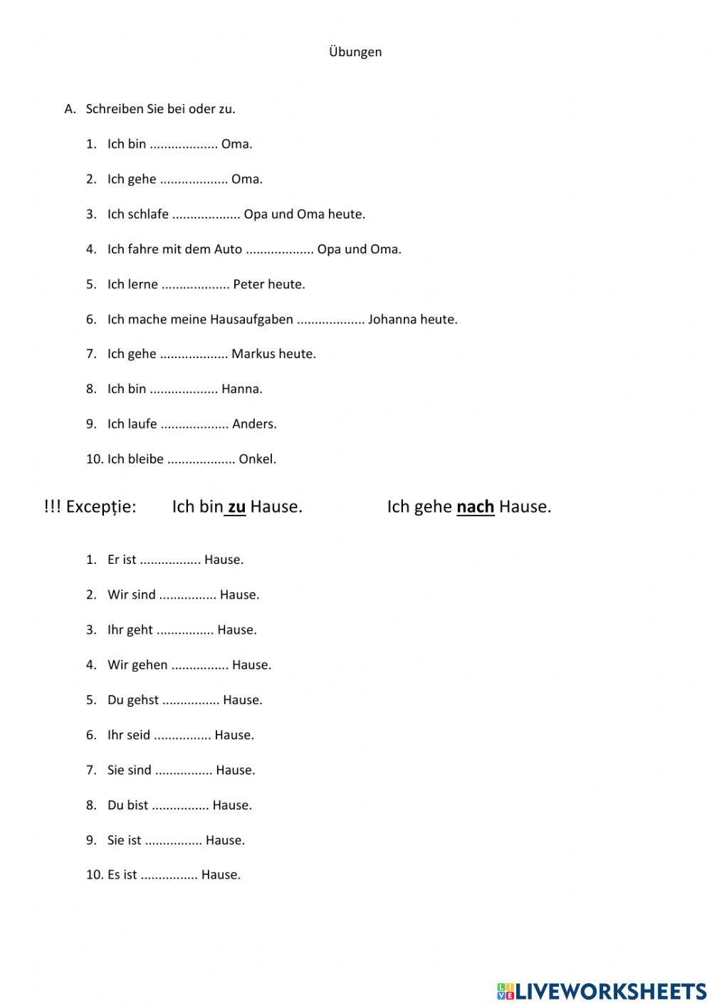 Bei oder zu worksheet Live Worksheets