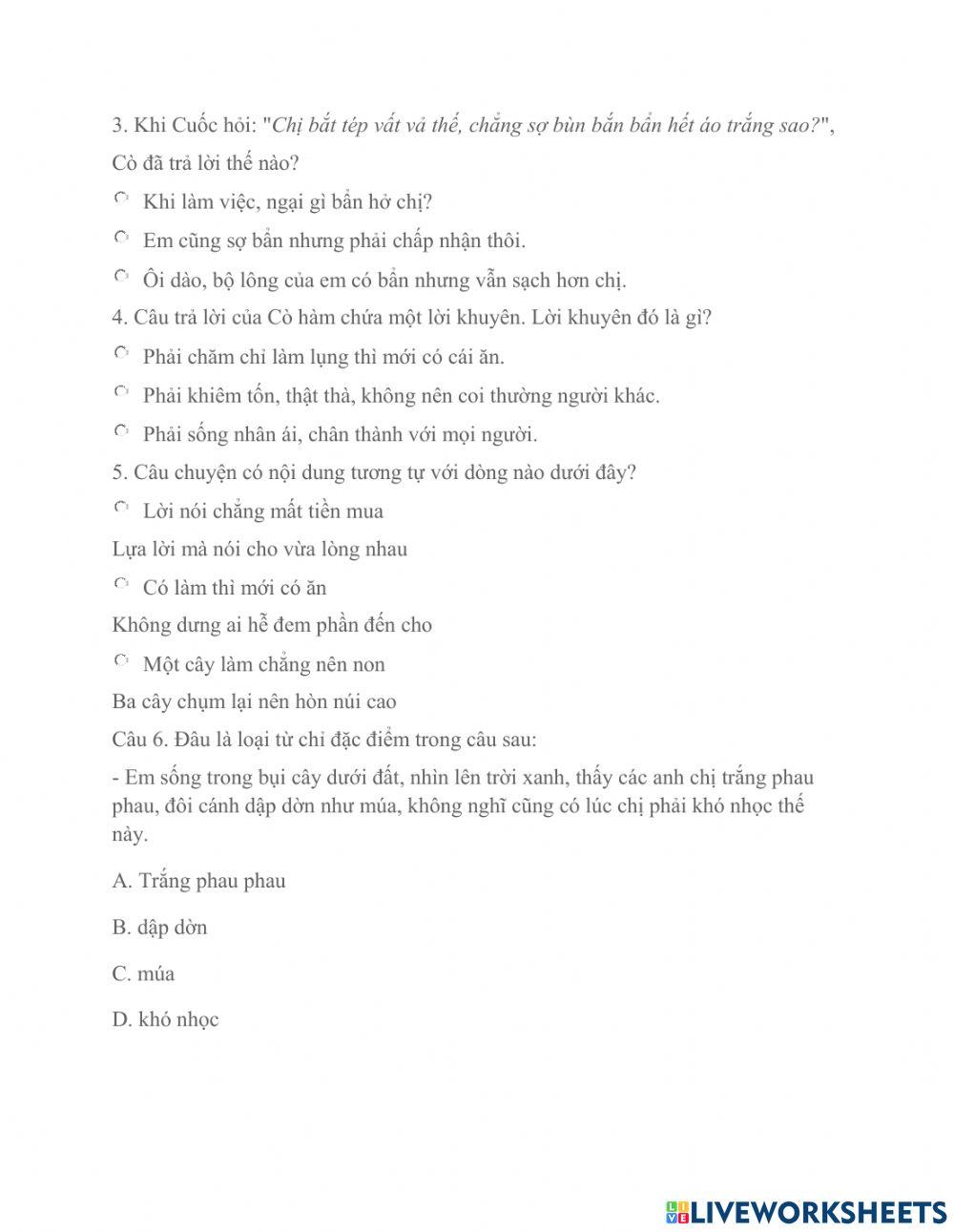 Bài tập cò và Cuốc