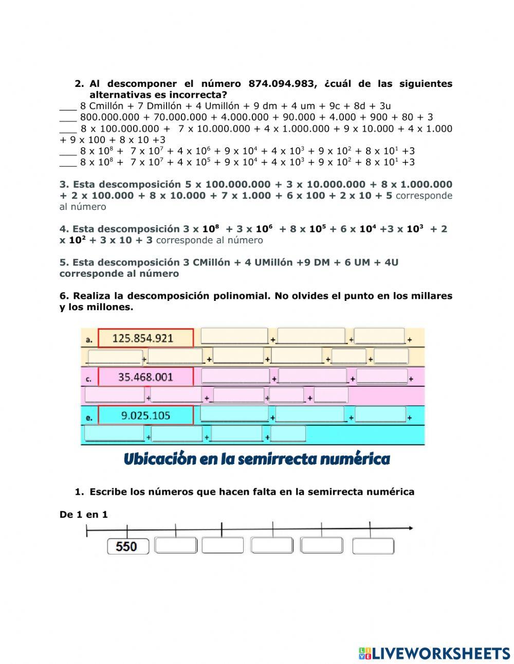 Lectura y valor posicional millones