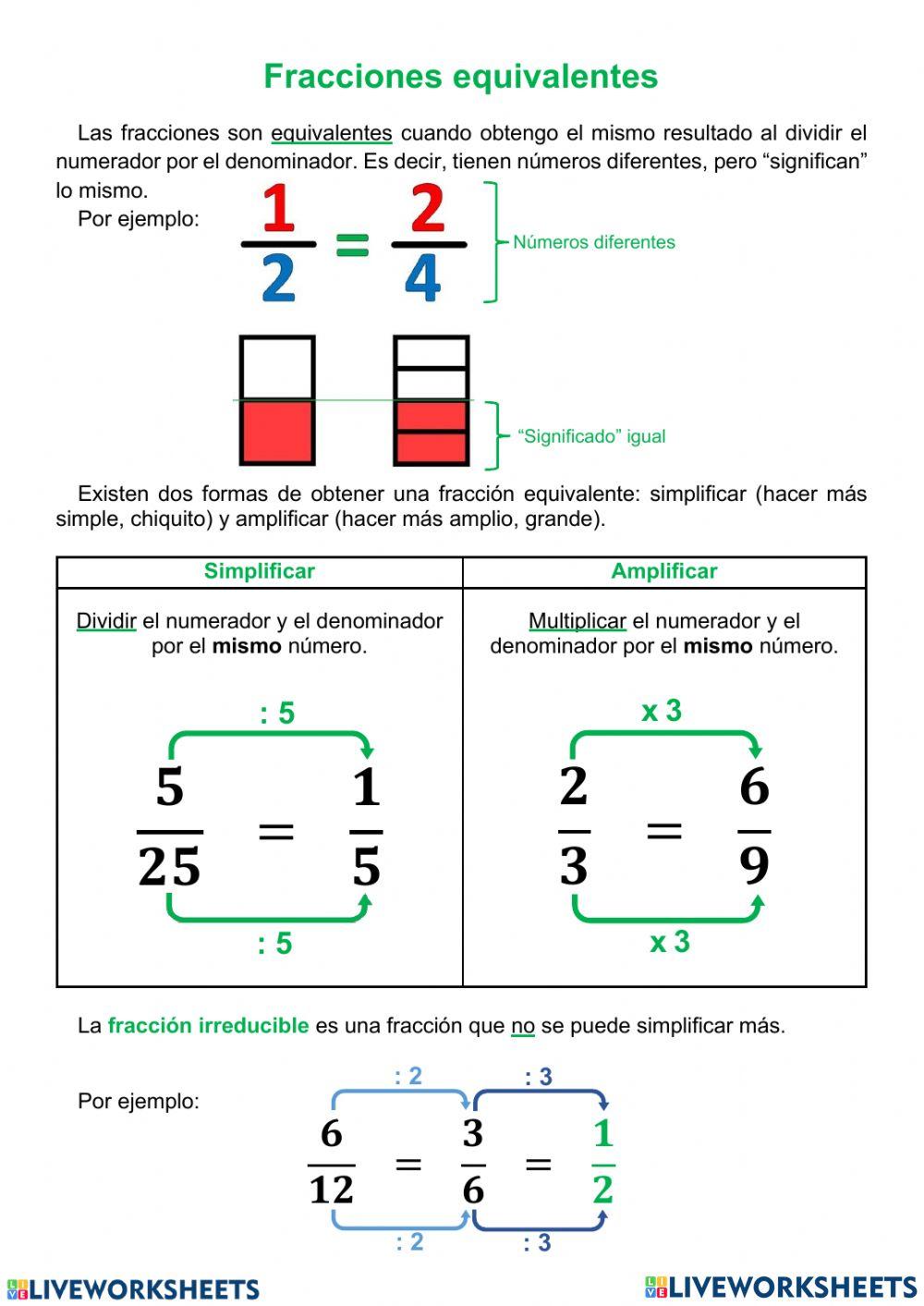 Simplificar y amplificar fracciones online exercise for