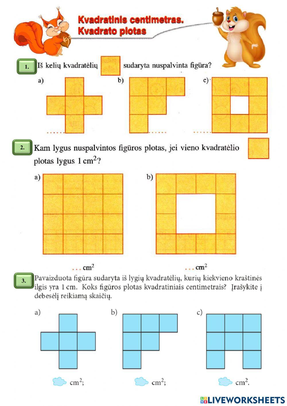 Kvadratinis centimetras, kvadrato plotas 5 klasei