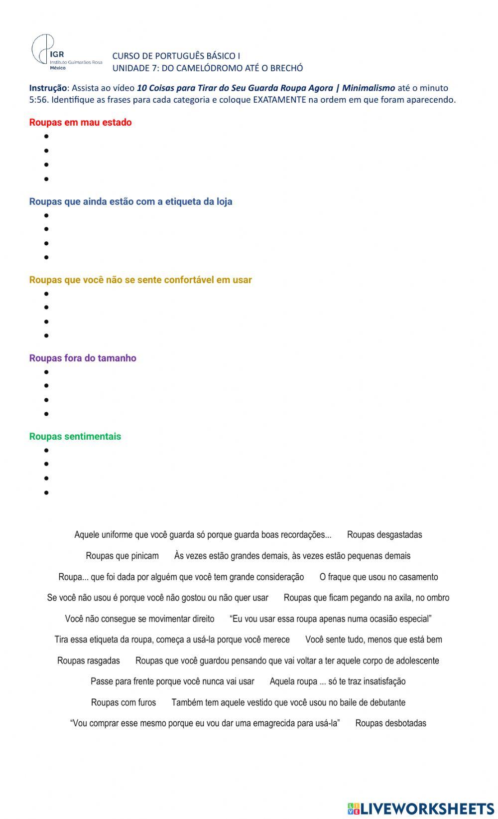 Sobre a roupa do armário