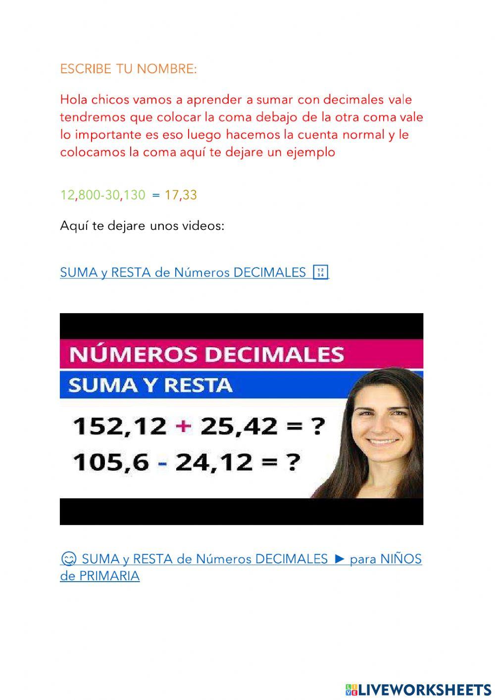Sumas y restas con numeros decimales