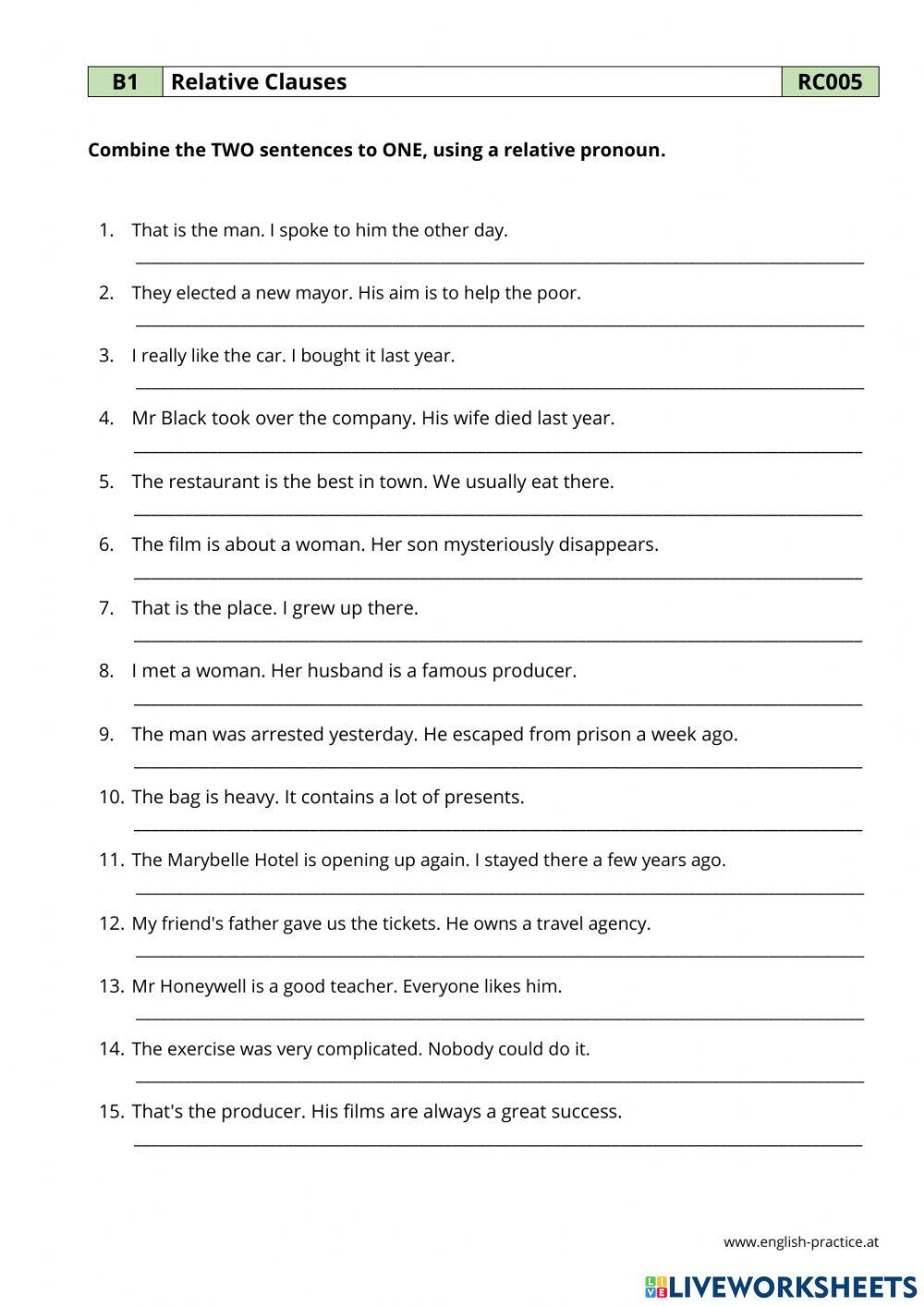 Relative Clauses Combine Two Sentences Pdf