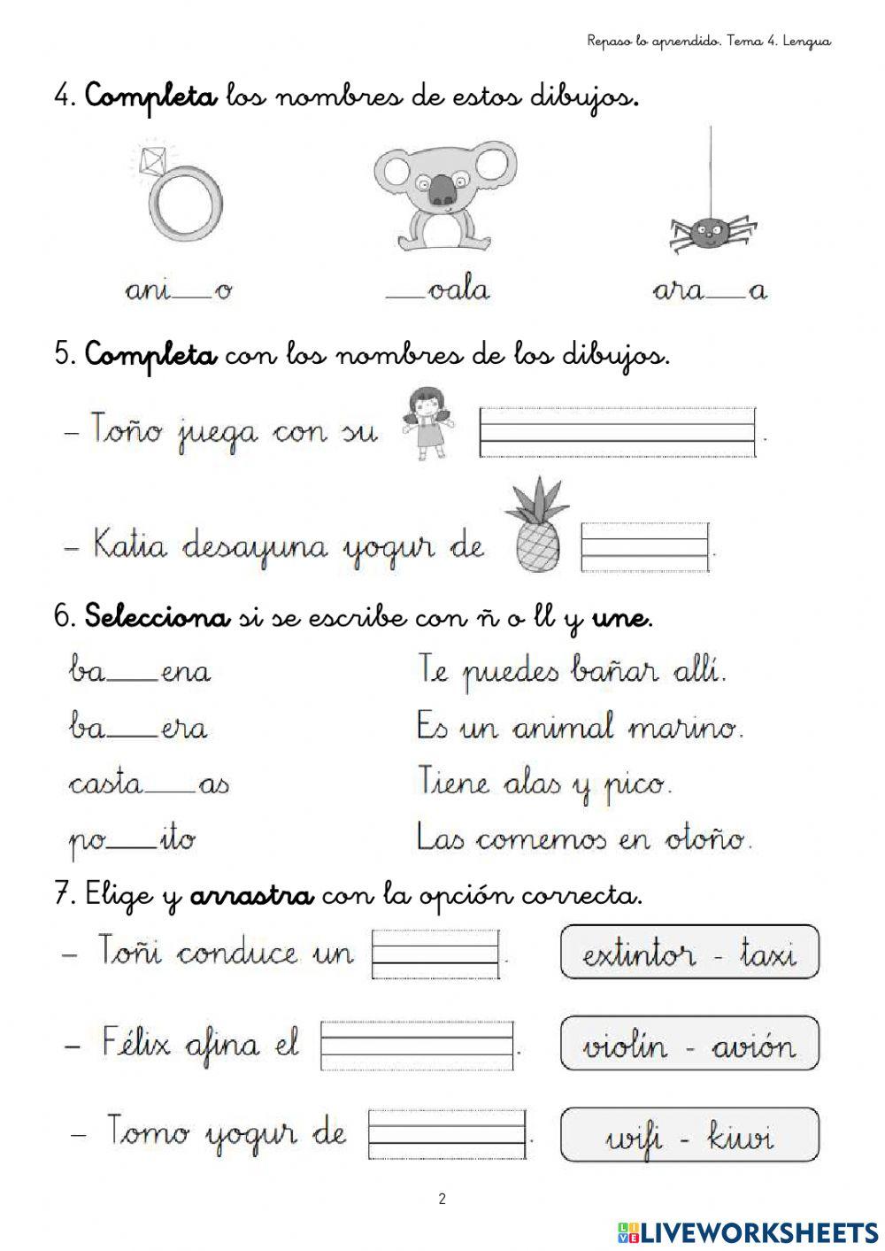 Ficha de repaso Lengua Tema 4