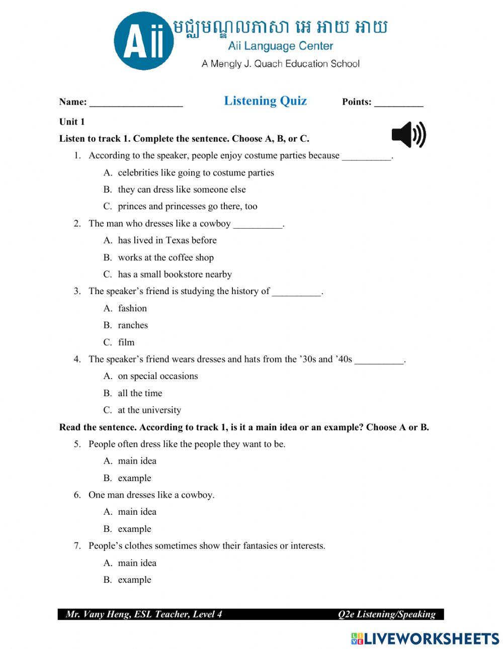 QSkills 2e-Unit1-istening Quiz-Level4