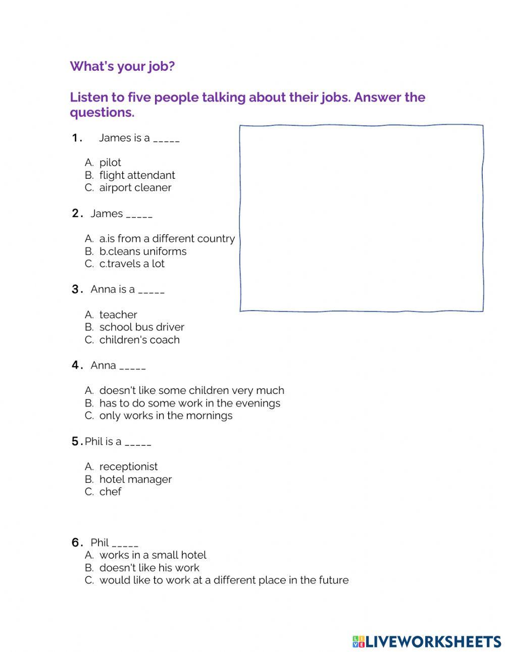 What’s your job? – A1 English listening test