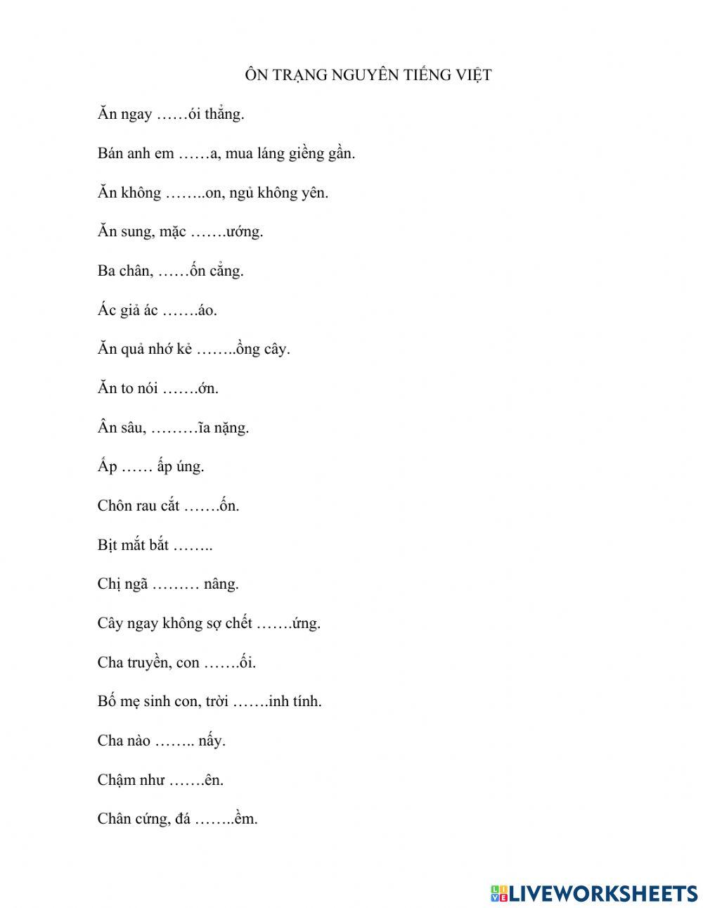 Ôn ca dao, tục ngữ lớp 1