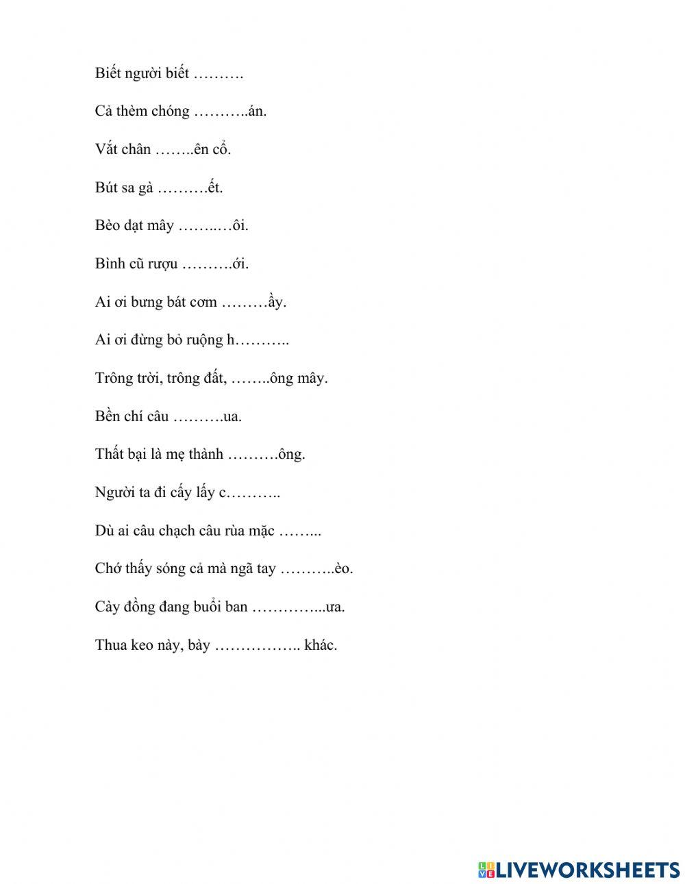 Ôn ca dao, tục ngữ lớp 1