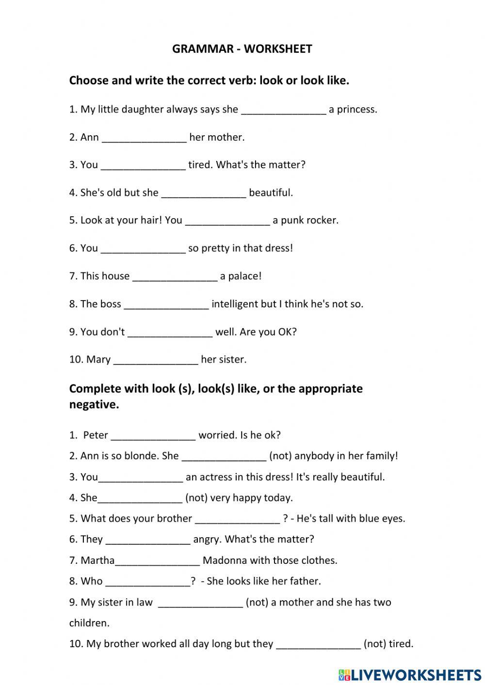 Grammara practice look (s) look(s) like