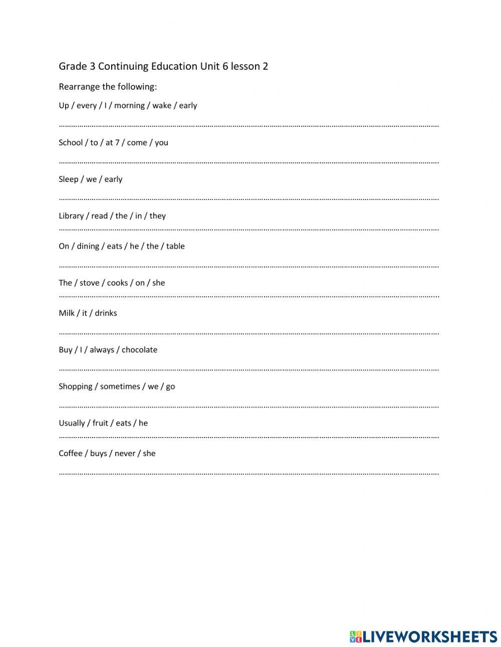 Grade 3 Continuing Education  Unit 6 lesson 2