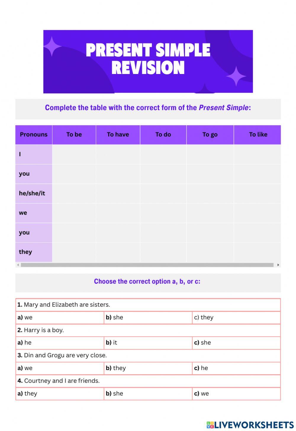 Present Simple Revision Present Simple Revision