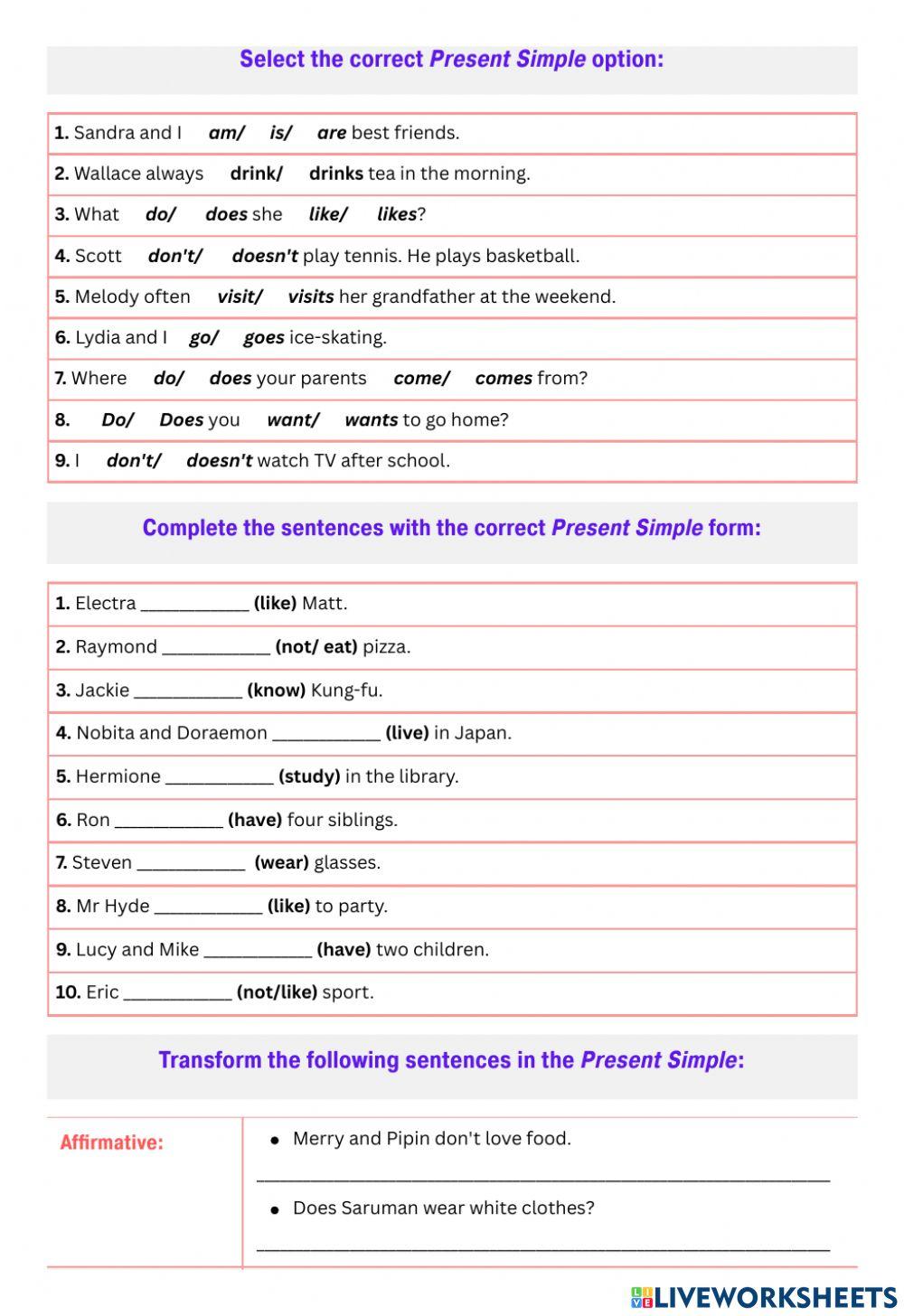 Present Simple Revision Present Simple Revision