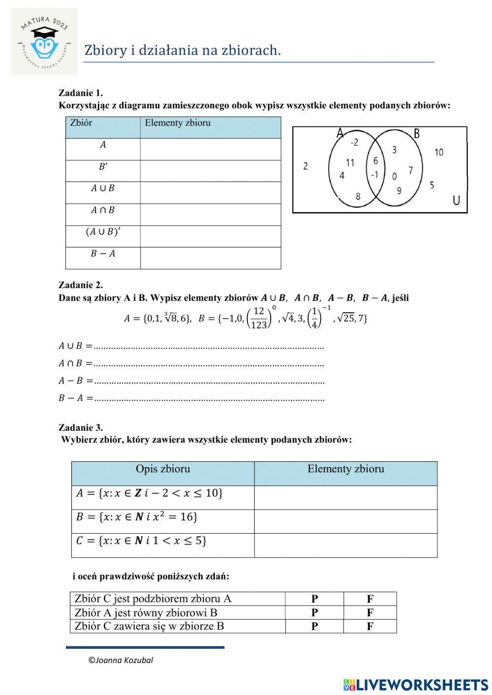 Działania na zbiorach