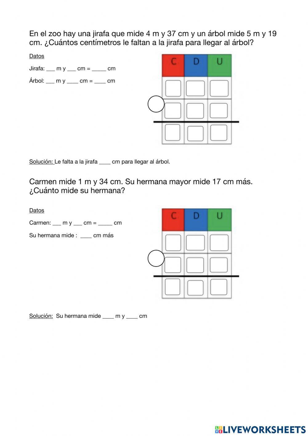 Problemas de longitud 2º de primaria Problemas de longitud 2º de primaria