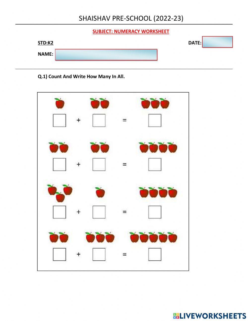 Numeracy worksheet exercise | Live Worksheets