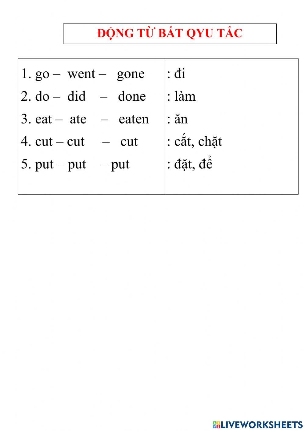Động từ bất quy tắc 1-5