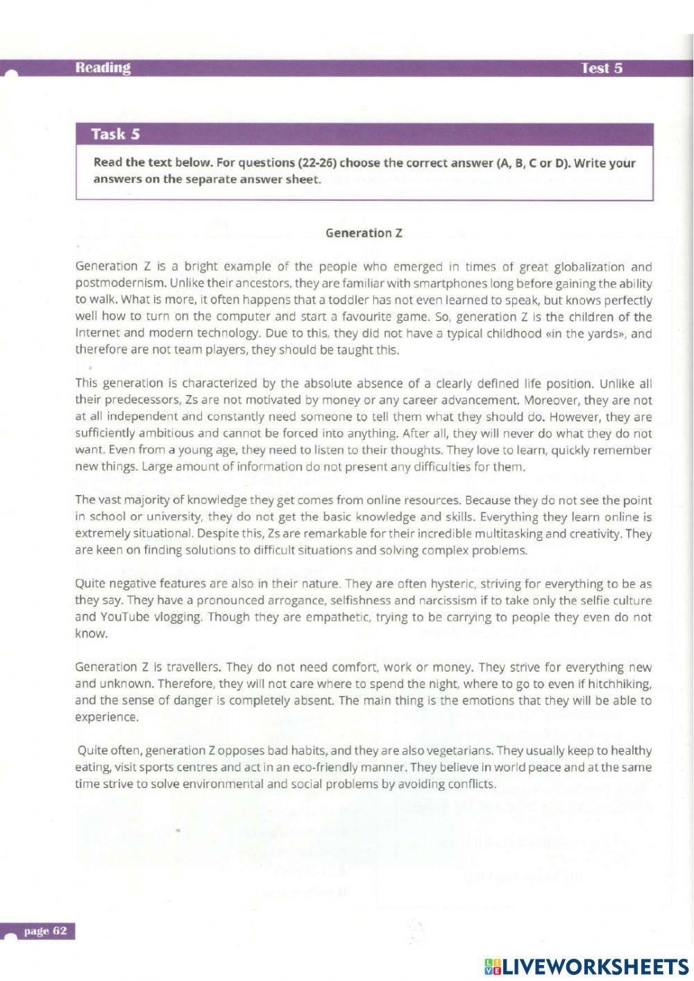 Test 5 Task 5 Reading