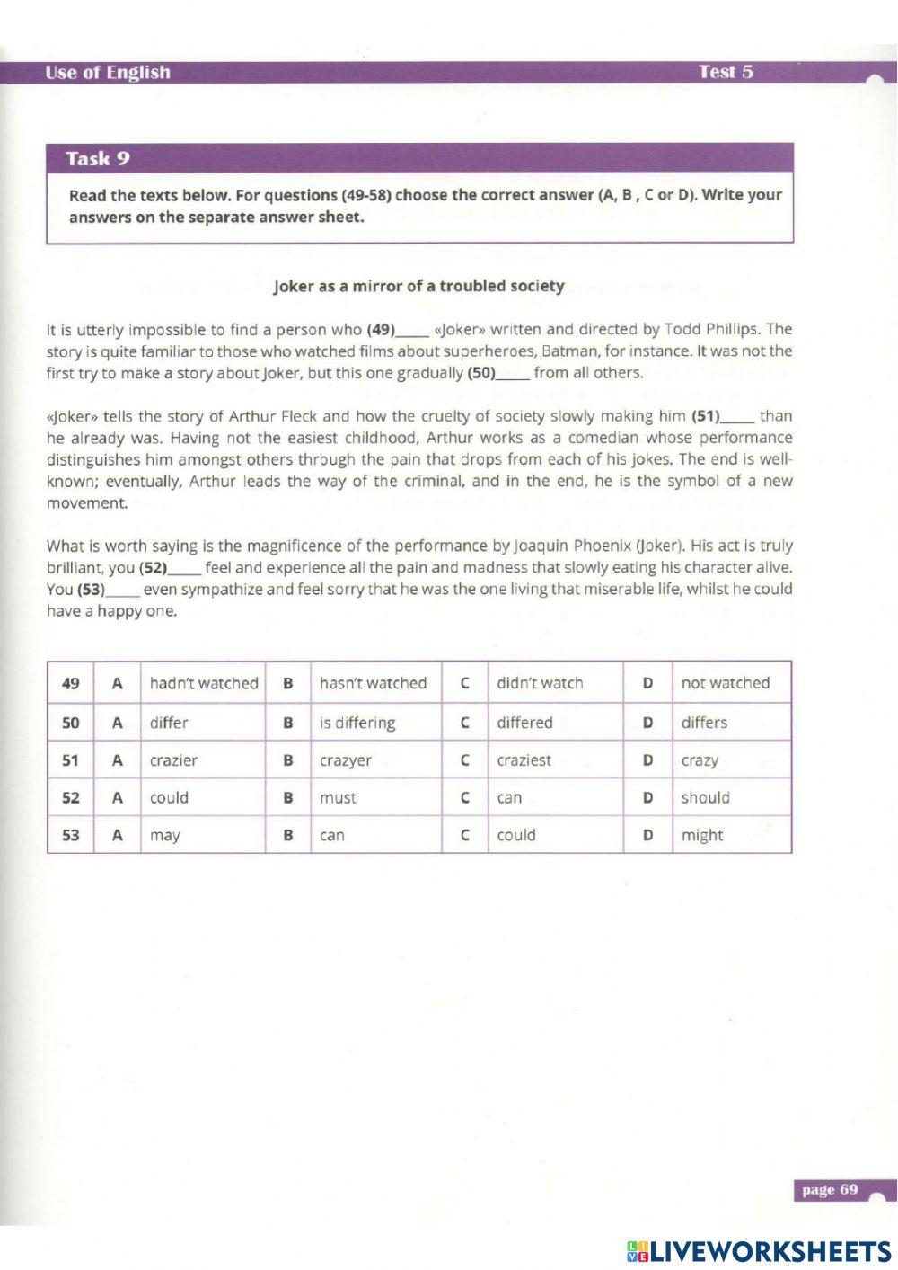 Test 5 task 9 use of english