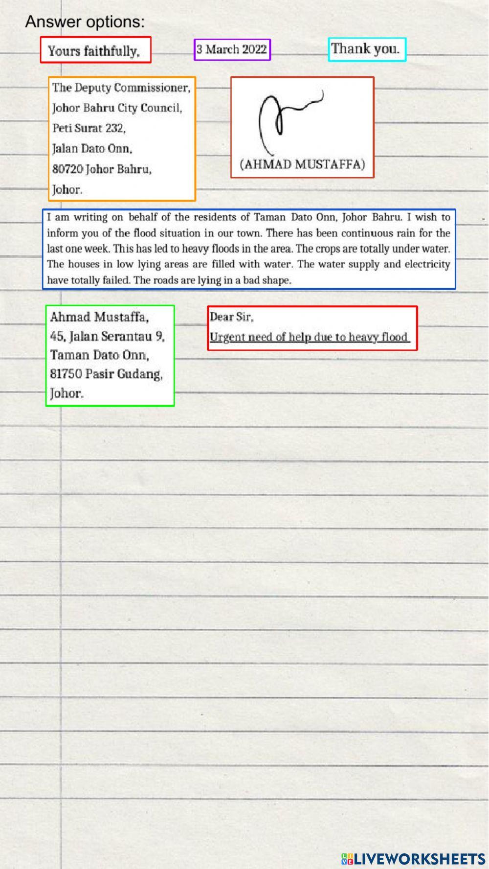 Format of letter of complaint