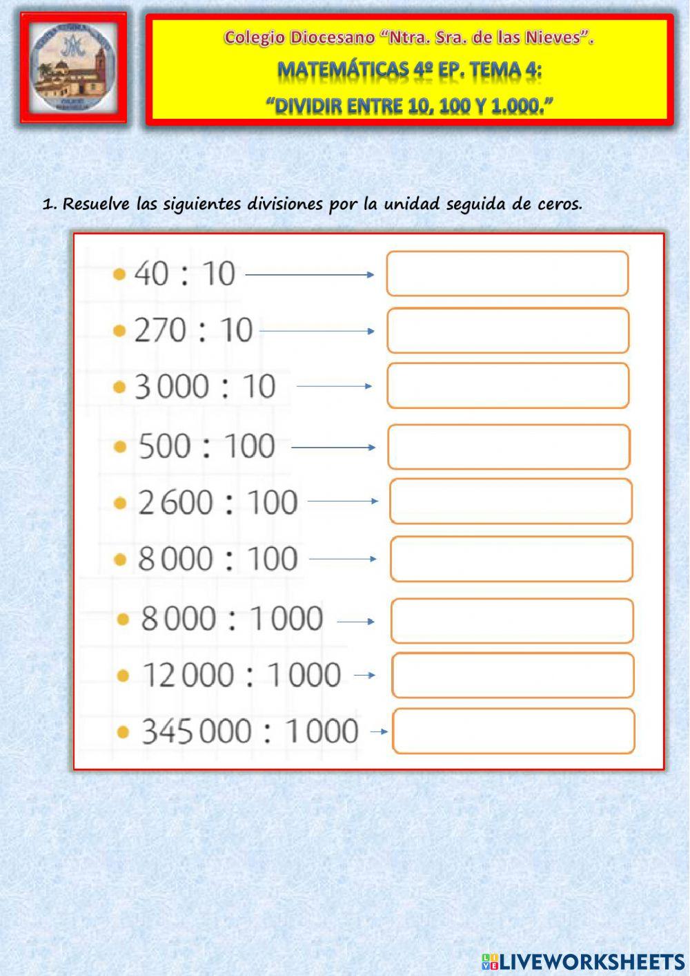 Tema 4. Dividir entre 10, 100 y 1.000