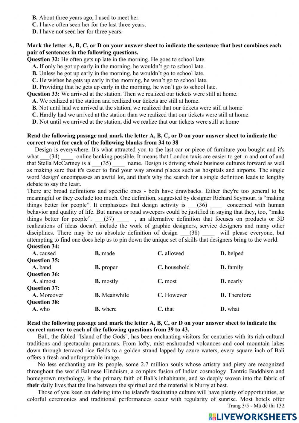 Để thi thử nông cống 1 2021 2022 worksheet Live Worksheets