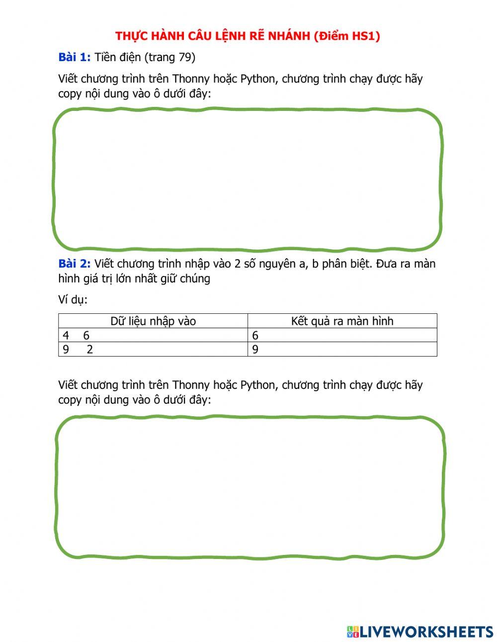 Thực hành câu lệnh rẽ nhánh