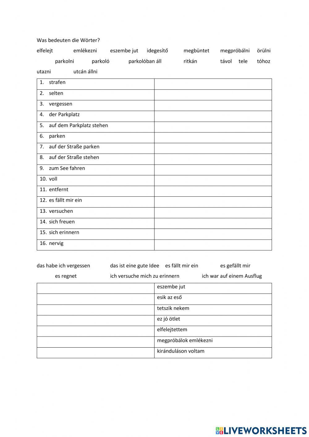 Wortschatz vor dem HV - Neue Wohnung, Strafzettel