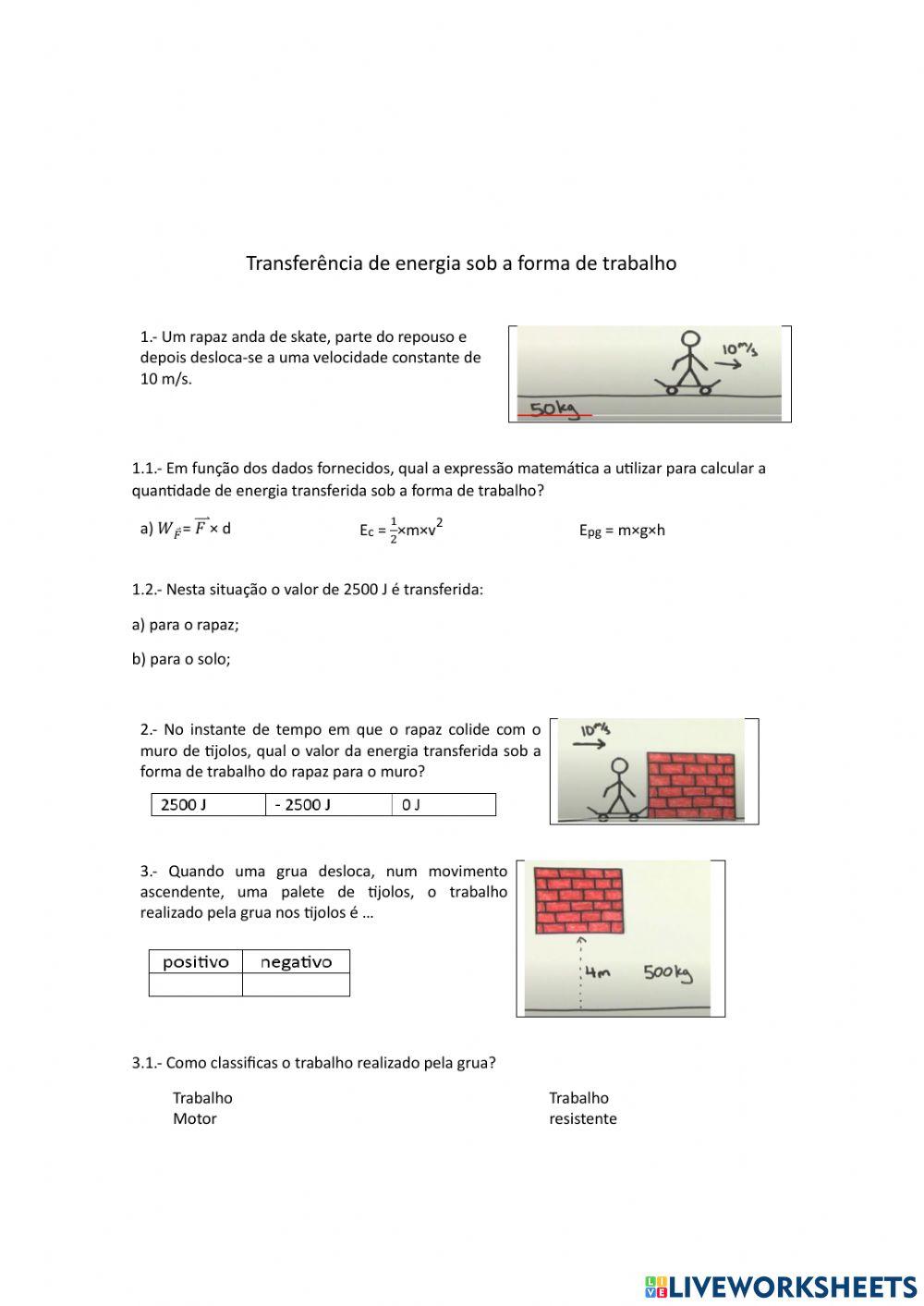 Transferência de Energia sob a forma de Trabalho