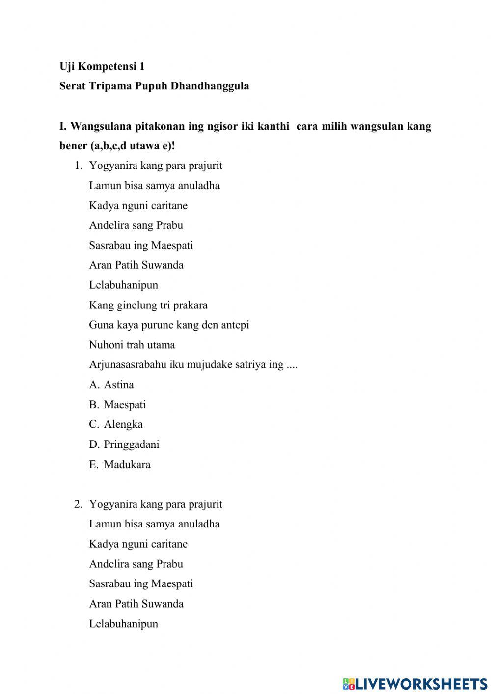 Uji Komepetensi 1 Serat Tripama