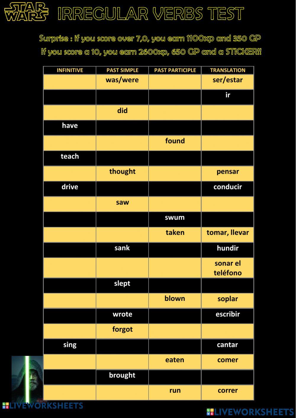 9th Star Wars irregular verbs test (2023)