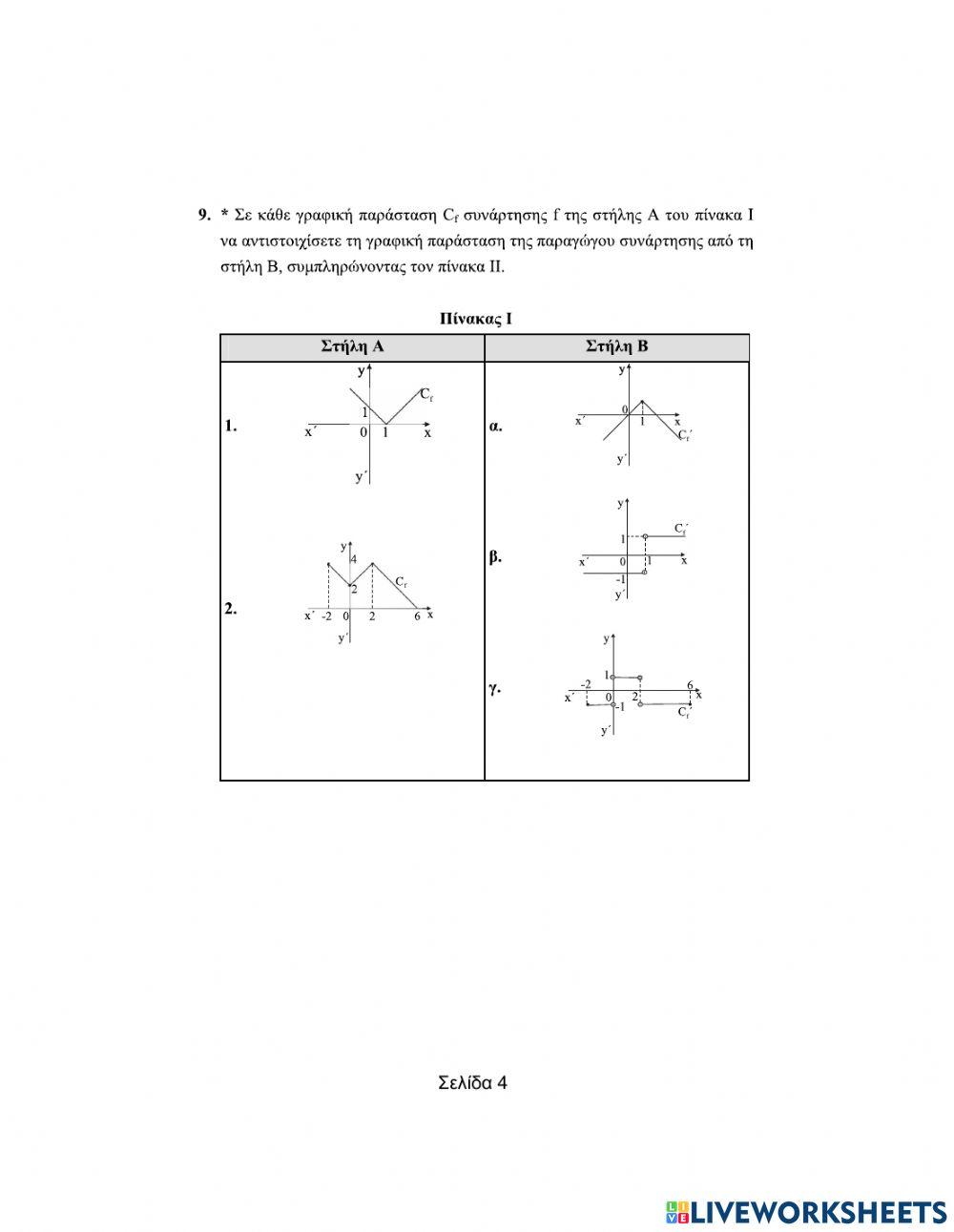 Αντιστοίχισης- Διαφορικός Λογισμός (Μέρος Β)