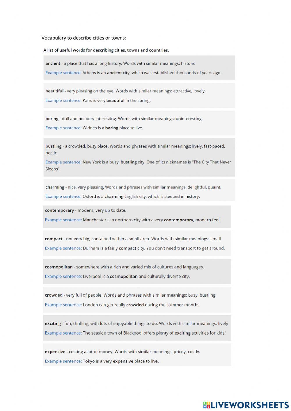 Vocabulary to describe cities or traditions