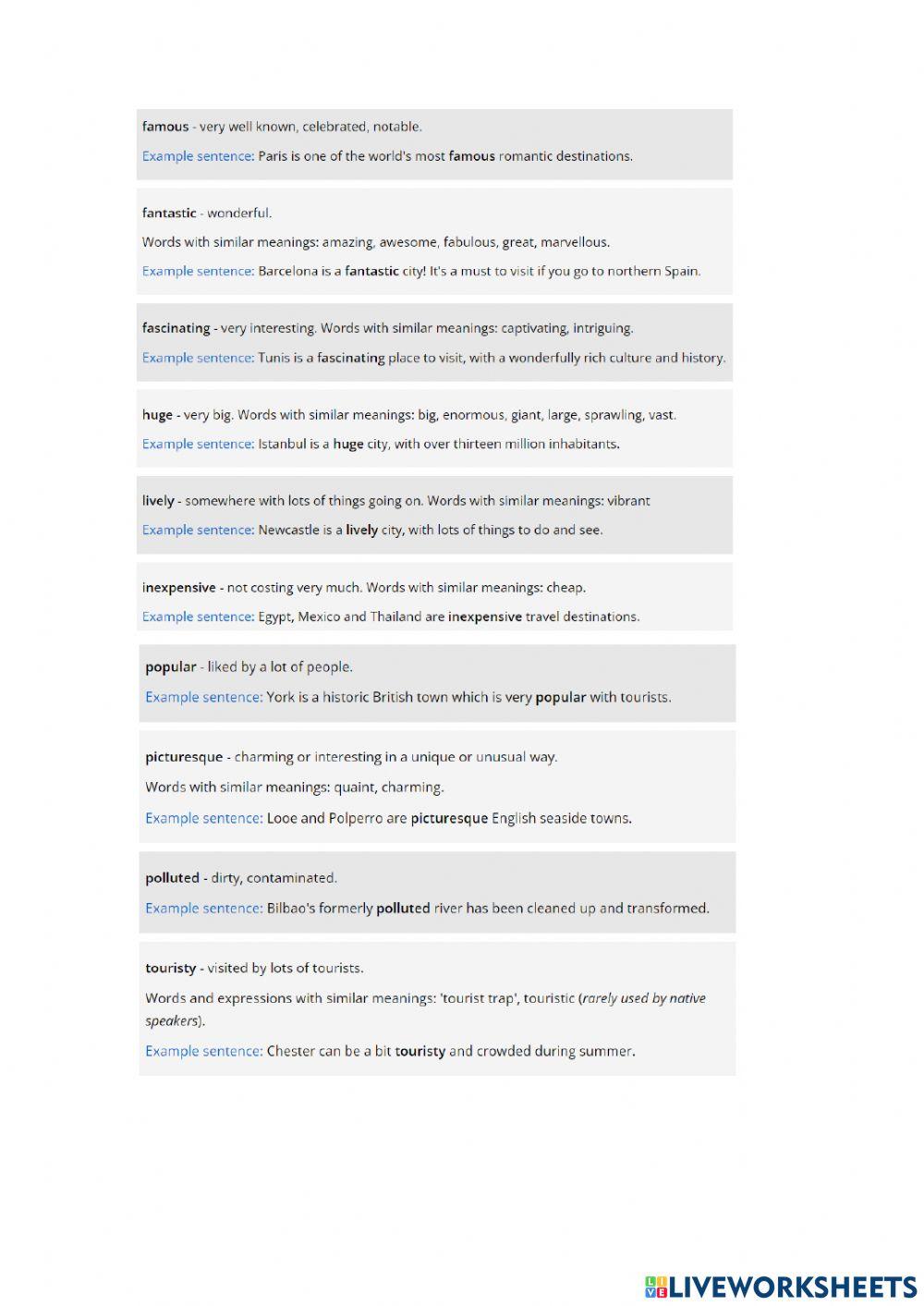 Vocabulary to describe cities or traditions