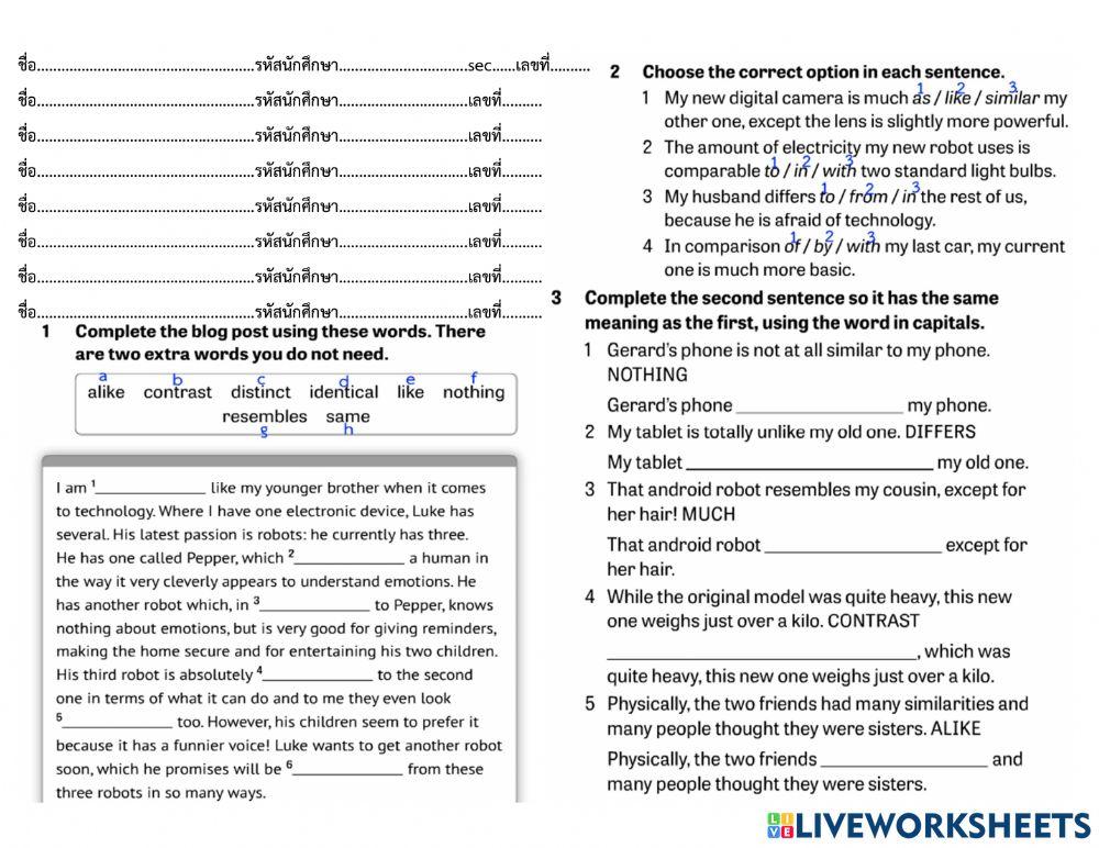 English 4 workbook like, unlike, as if, as though