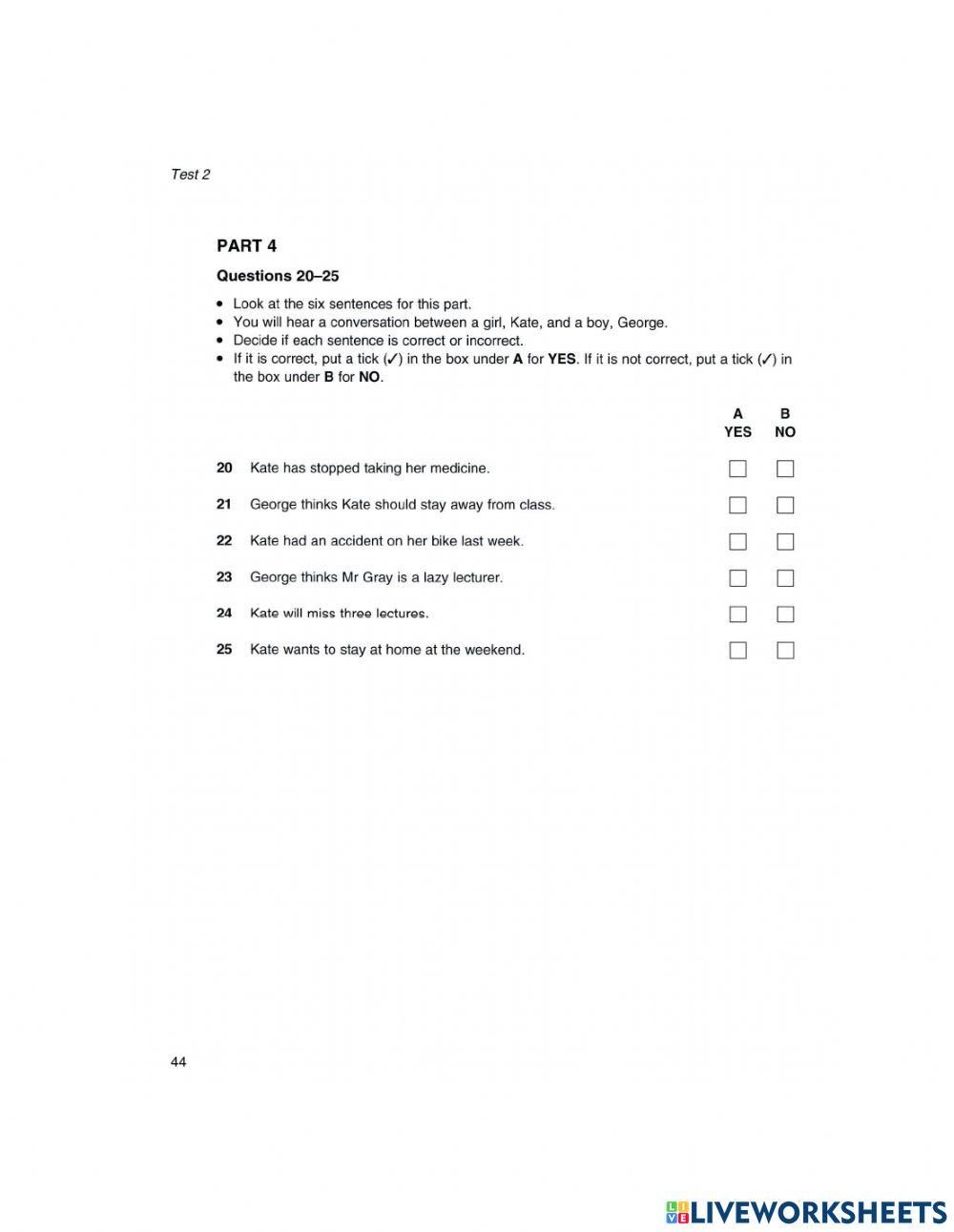 Pet 2- Test 2- Listening