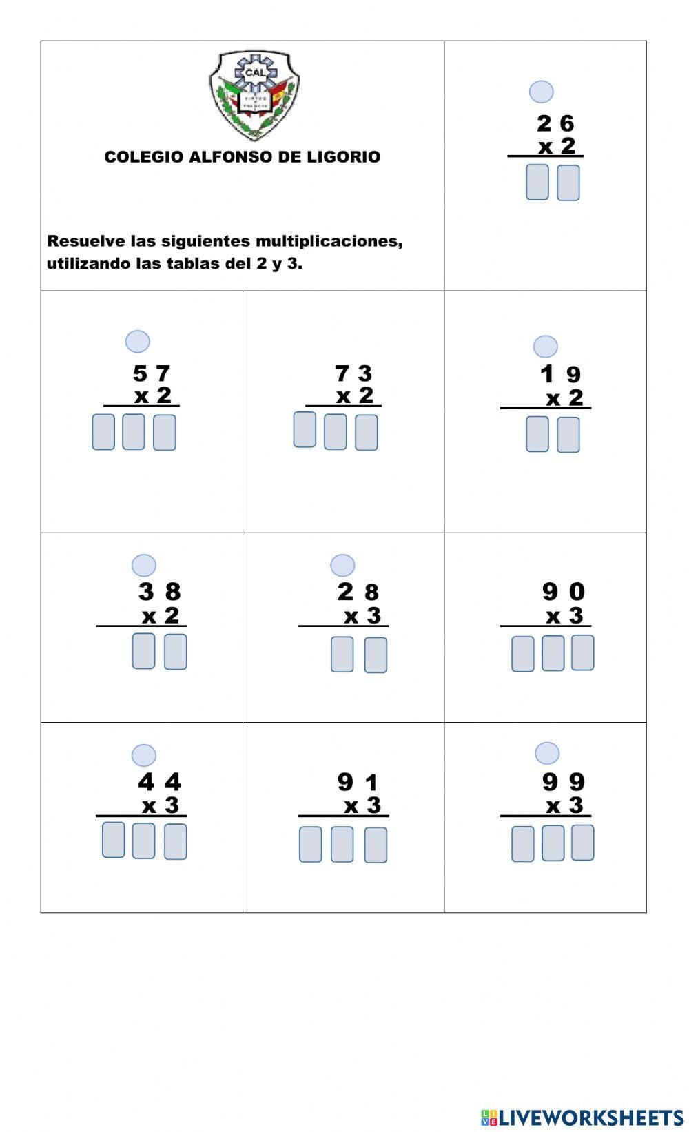 Multiplicaciones con la tabla del 2 y 3