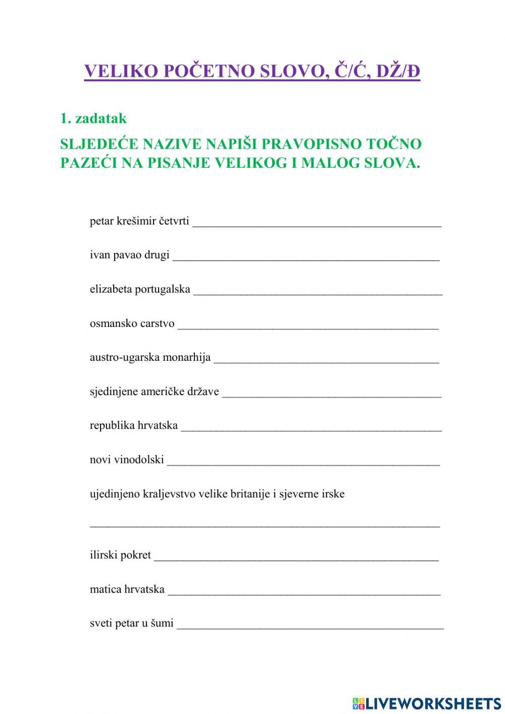 Veliko početno slovo - 8. (2. pol.)