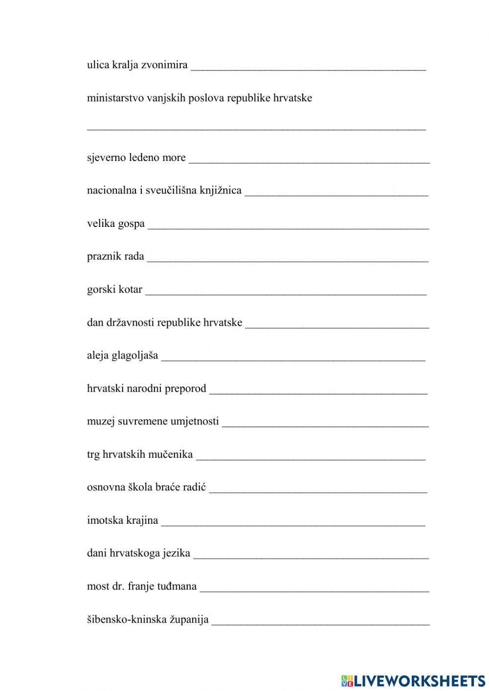 Veliko početno slovo - 8. (2. pol.)