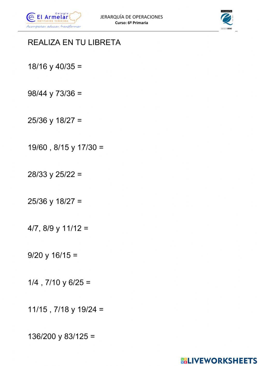 Sumas y restas con fracciones