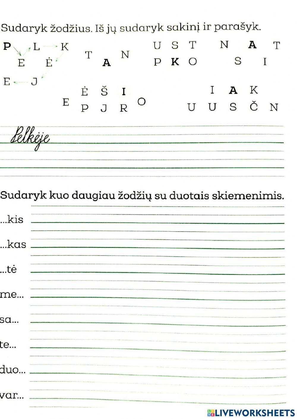 Žodžių ir sakinių sudarymas 2kl