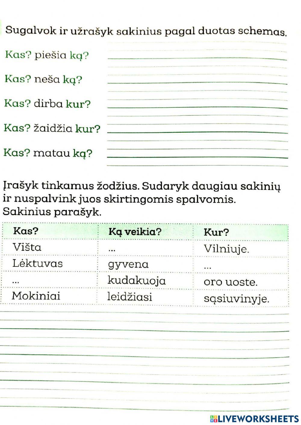 Žodžių ir sakinių sudarymas 2kl