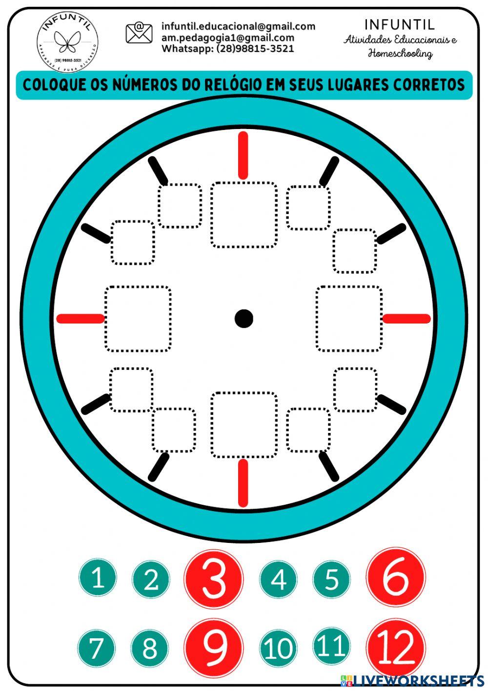 Posição dos números no relógio