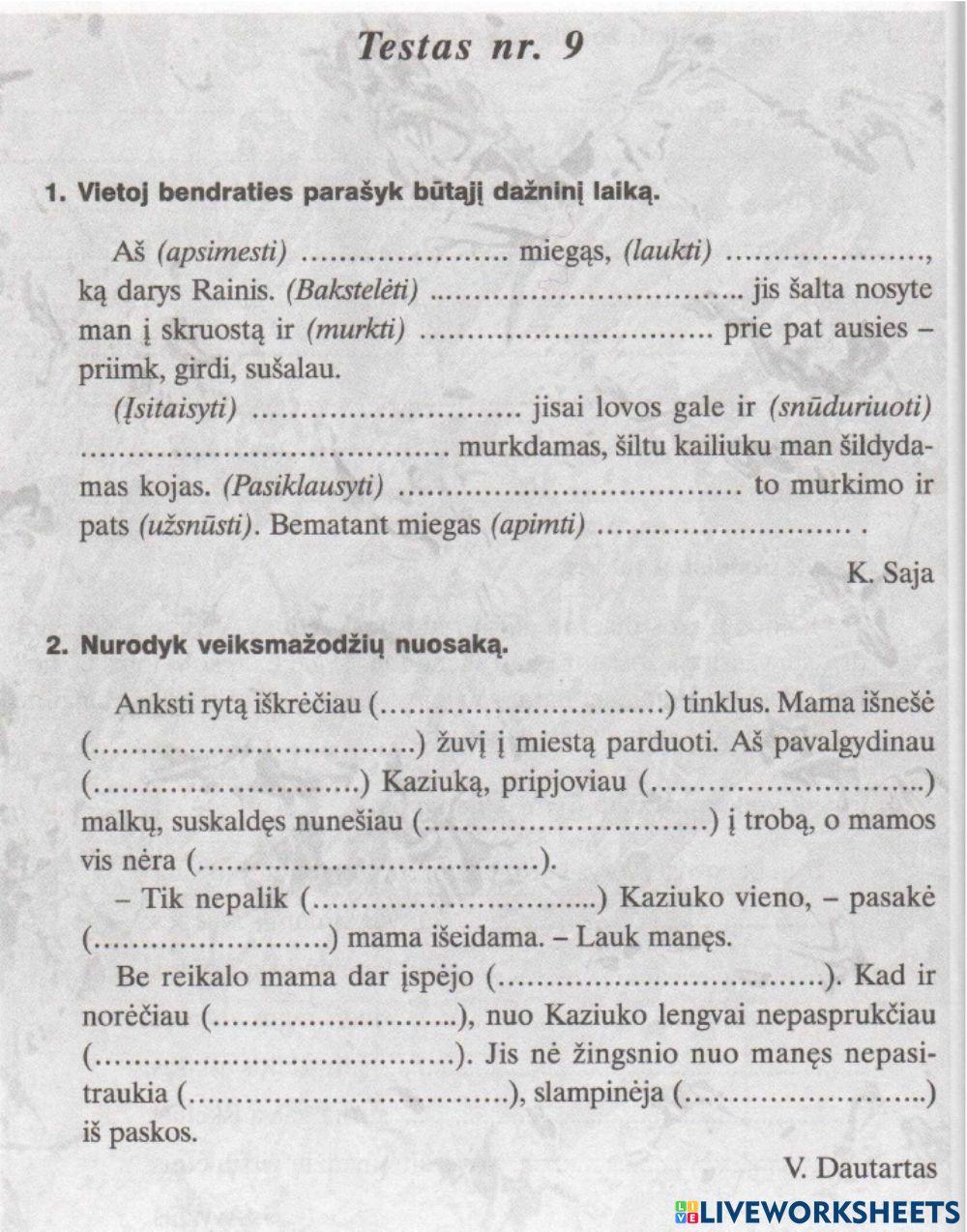 9 testas (veiksmažodis)