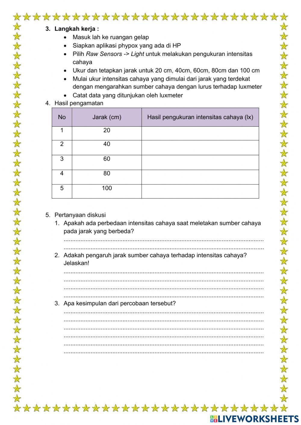 LKPD Pengaruh Jarak Terhadintensitas Cahaya
