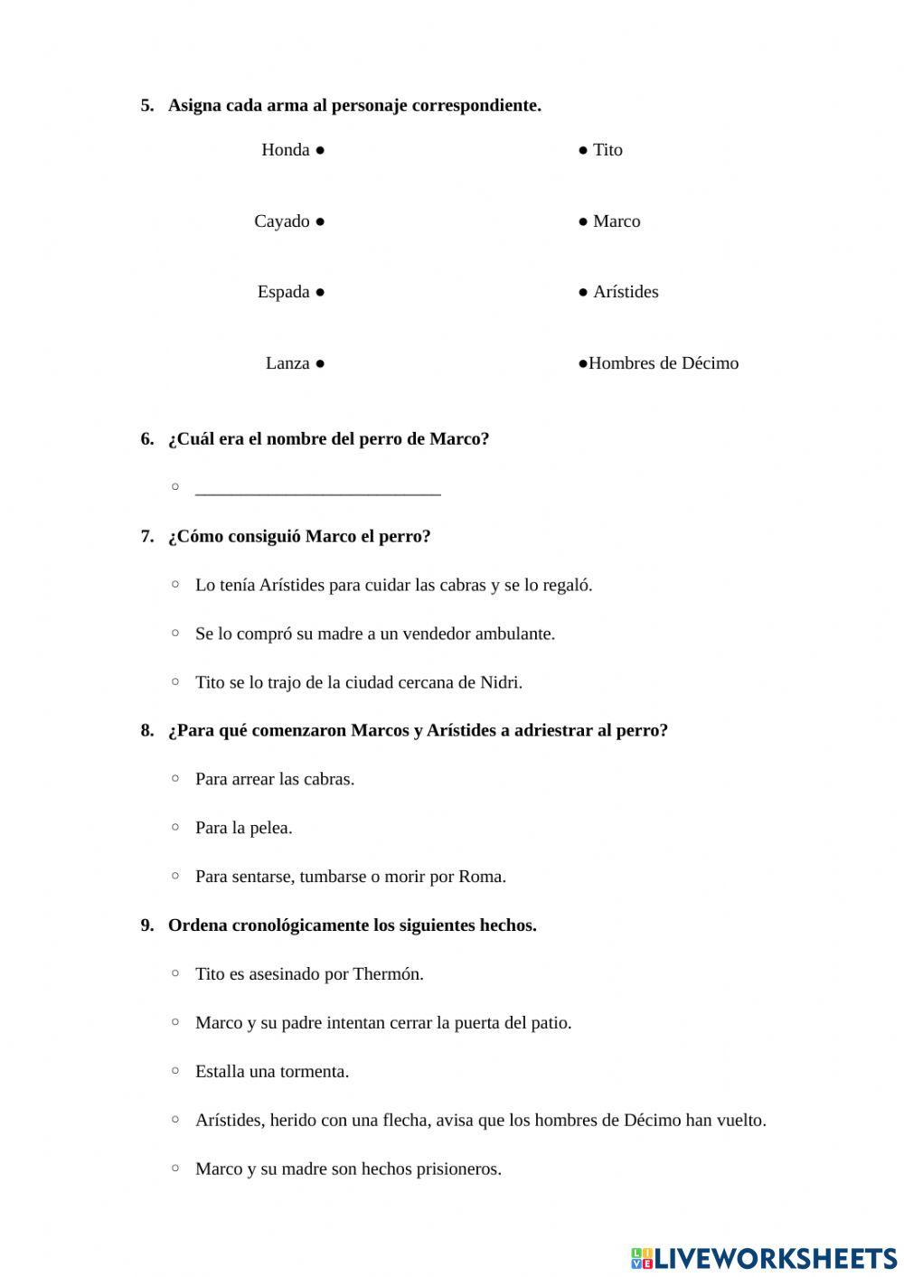 Comprensión lectora. Gladiador (Cap. 1-12)