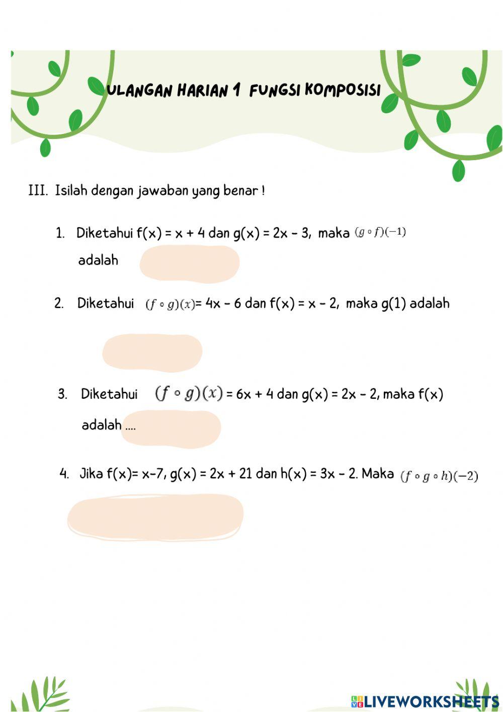 Ulangan Harian 1 Fungsi Komposisi